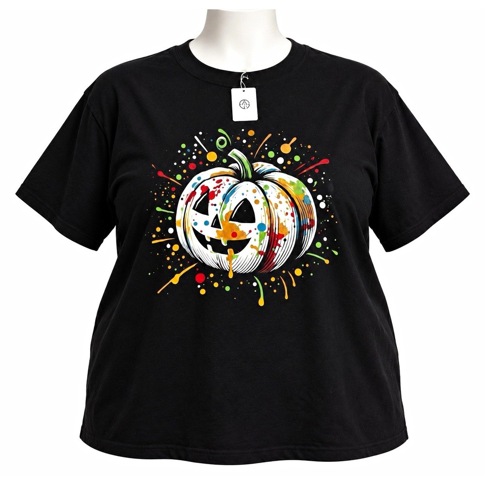 Thrilos Men's Halloween Jack-O-Lantern Graphic T-Shirt Black 3XL Crew Neck[A2]